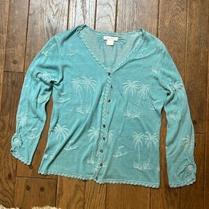 Tommy Bahama blue palm tree sweater size 4/6 small silk